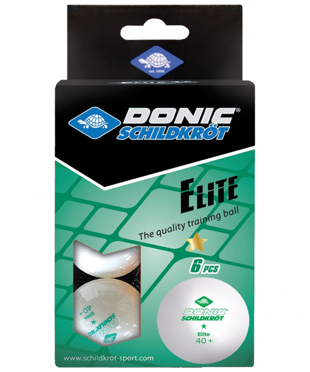 Мяч н/т Donic-Schildkröt 1* Elite, белый (6 шт.), коробка